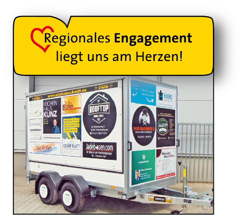 Anhänger bedruckt mit den Logos von regionalen Partnerfirmen